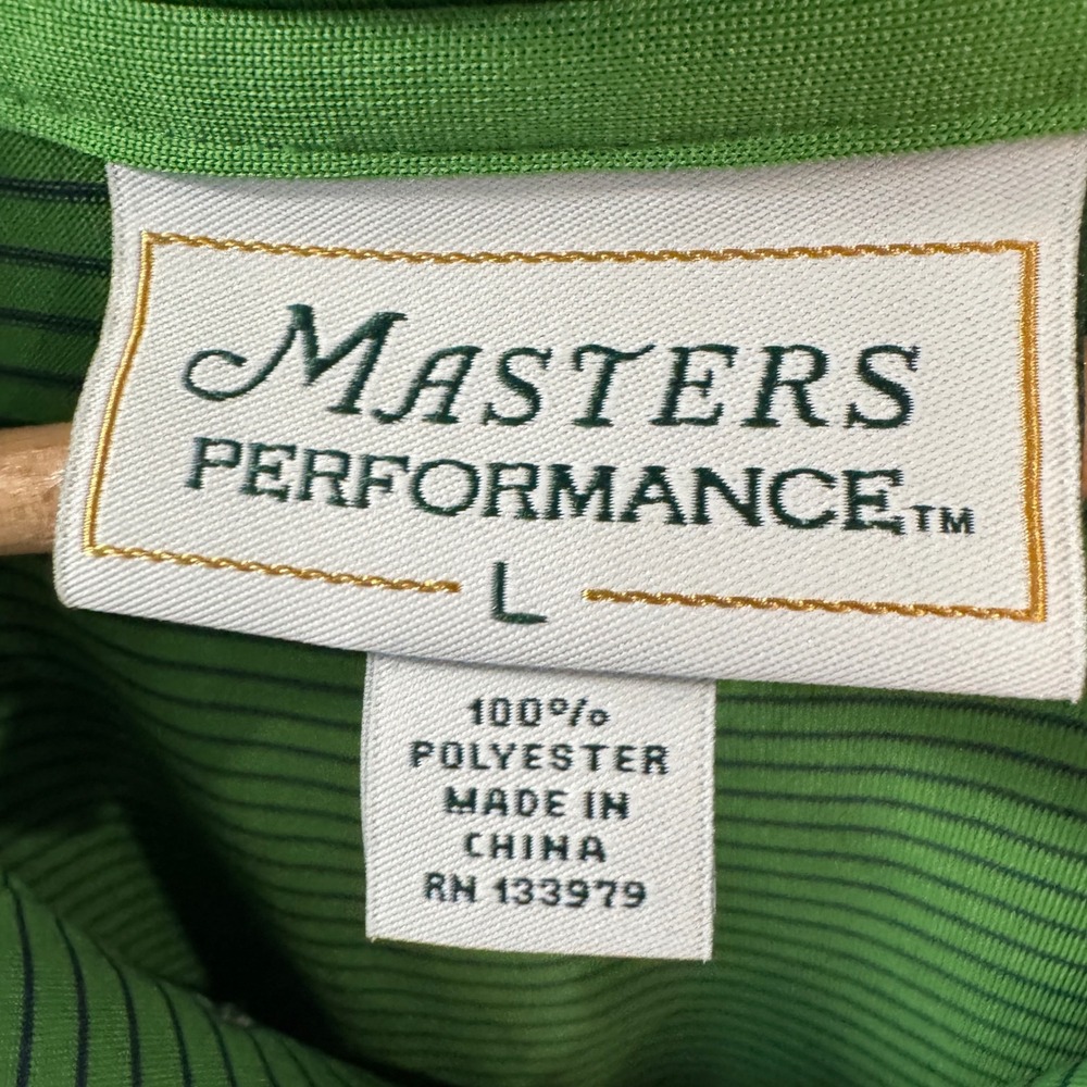 Masters Performance Golf Polo Shirt Green Navy Stripe Mens Large Masters Logo - Picture 3 of 8
